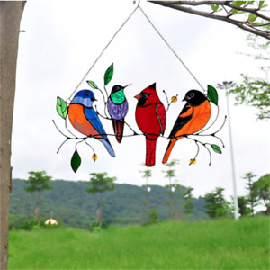 Multicolor Wire Hanging Acrylic Suncatcher 4 Birds Window Panel Ornaments Decor
