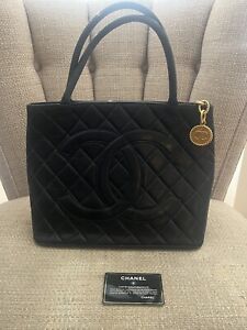 Chanel Medallion Tote Bag Shoulder Bag Diamond Quilted Caviar Leather Black