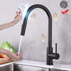 Automatic Touch Sensor Kitchen Faucet w/ Pull Down Sprayer Black Sink Mixer Tap