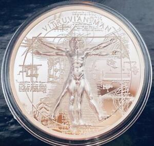 2021 PROOF Silver Coin 1 Toz Vitruvian Man Ultra High Relief Cook Islands in Box