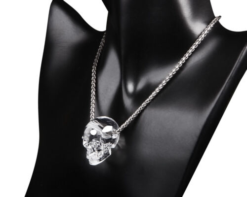 Skullis Necklace of Quartz Rock Crystal Hand Carved Crystal Skull Pendant