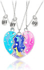 Friendship Necklace Best Friend Necklace for 3 Girls Magnetic Matching Heart