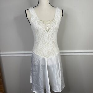 Vintage 80’s intimate moods White lace Bridal satin Honeymoon sequins ￼nightgown