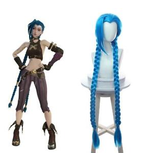 LOL Arcane Jinx Cosplay Wigs Women 130cm Long Blue Braided Synthetic Party Hair