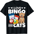 Cat Lover I Love Bingo And Cats Gambling Bingo Player Bingo T-Shirt Size S-5XL