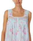 New $70 Eileen West Aqua/Pink ROSES WOVEN COTTON LAWN Ruffled Hem Nightgown XL