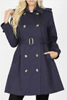 Women's Classic Trench Coat Navy Blue Size Large NWTS MSRP $95