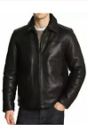 Mens Leather Jacket Flight Bomber Coat Black Lined New Size XL