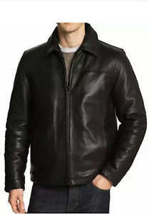 Men's Genuine Leather Jacket Flight Bomber Coat Black Lined