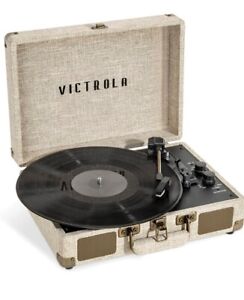 Victrola Journey+ Bluetooth Suitcase Turntable Record Player Cream Linen Finish