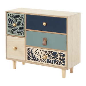5 Drawers Blue Wood Decorative Jewelry Box