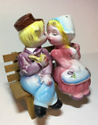 Vintage Kissing Dutch  Boy and Girl Wooden Bench Salt and Pepper Shakers Japan