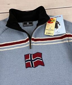 Vtg NWT Dale of Norway Sport Eidsvoll Sweater 100% Wool 1/4 Zip Flag Men’s Large