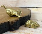 Vintage Miniature Brass Cat Mouse Animal Figurines Mini Home Decor