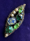 Vintage Schiaparelli Attributed Pearl Murano Glass Bronze Brooch Pin 3”