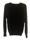 Magaschoni Cashmere Lace Sleeve Pullover Sweater Black Womens Large L