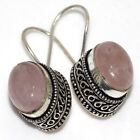 925 Silver Plated-Rose Quartz Vintage Gemstone Handmade Earrings Jewelry 1.3