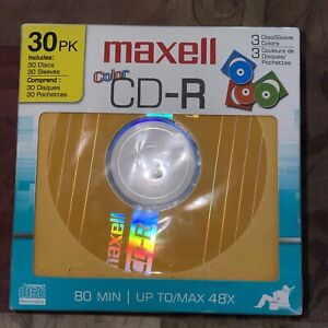 30 Pack Maxell Color CD-R & Sleeves Up To 48x Max 700MB 80Min NEW  FREE SHIP