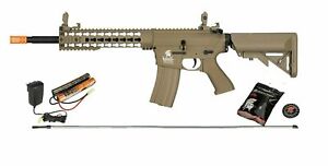 390 Fps Lancer Tactical GEN2 M4 AEG Metal Gear Electric Airsoft Rifle Kit Tan