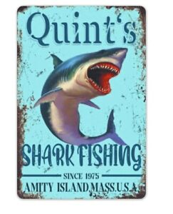 Retro Metal Tin Sign Vintage Art Jaws 80S Movie Poster Shark Fishing Wall Decor