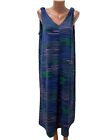 GUDRUN SJODEN size L / XL Midi Dress Blue Waves Multicolored Jersey Sleeveless