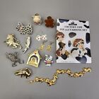 Vtg Jewelry Lot of 13 Animal Brooches Earrings Cat Bracelet Frog Pendant Cow Dog