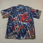 Spiderman Shirt Mens XL Blue Graphic Raining Perch All Over Print Button Up