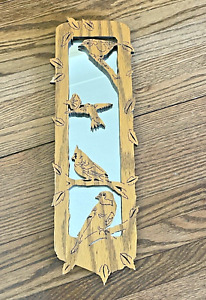 Vintage Wood Mirror Birds on Branches, Beautifully Handmade, 15 inches