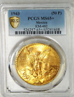 1943 Mexico 50 Pesos 1.2 Oz. Gold PCGS MS65+ Great Luster KEY DATE #F757
