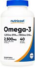 Nutricost Omega 3 Fish Oil - 2500MG, 120 Softgels (40 Serv) - 3x Strength