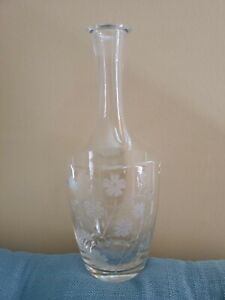 NWT Vintage Romania Wine Decanter,Tag On, Import Associates, Etched Floral, 1980