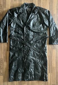 Giovanni Navarre Trench Coat Black Genuine Leather Full Length Men's Sz 3XL