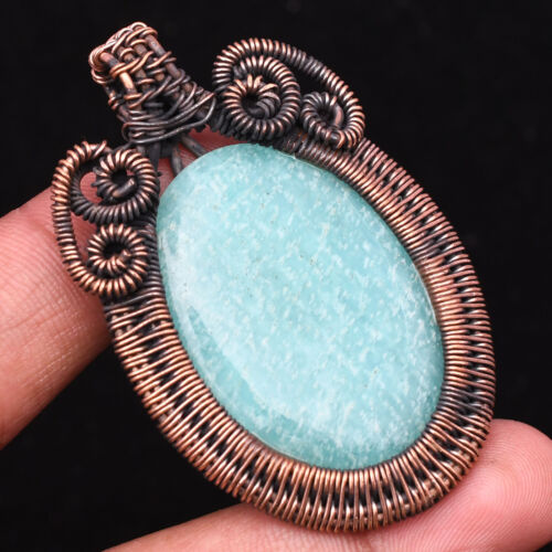 Amazonite Gemstone Copper Wire Wrap Handmade Jewelry Pendant 2.09