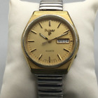 Vintage Pulsar Watch Men 36mm Gold Tone Day Date Y513-8329 Stretch New Battery