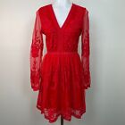 Altar'd State Mini Dress Small Red Lace Embroidered Fit & Flare Long Sleeve