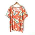Susan Graver Tropical Orange Floral Short Sleeve Top Plus Size 3X