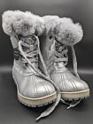 London Fog Boots Womens Size 9 Faux Fur Milly Silver Metallic Winter Snow