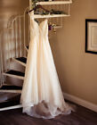 A-Line Champagne Wedding Dress Size 6 With Beaded Bodice And Tulle Skirt
