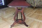 Rare Coffee Table Lyre Harp Base, Sheraton Style Table On Caster Wheels and...