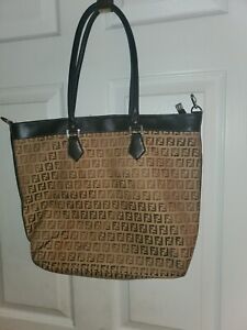 FENDI Zucca Vintage Hand Tote Bag Canvas Leather Brown
