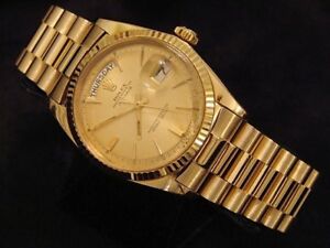 Mens Rolex Day-Date President Solid 18K Yellow Gold Watch Champagne Fluted 1803