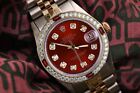 Ladies Rolex Datejust 31 mm Red Diamond Dial Ruby & Diamond Bezel 2 Tone Watch