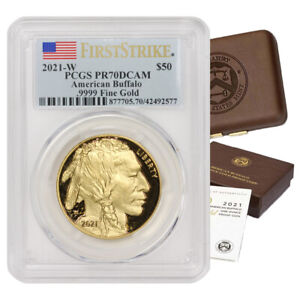 2021-W $50 Gold Buffalo PCGS PR70DCAM First Strike Flag Label Coin w/ Box & CoA