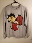 Peanuts Lucy Christmas Holiday Grey Sweatshirt Pullover Crewneck Size Large