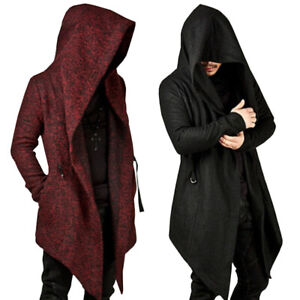 Medieval Steampunk Men Gothic Hooded Irregular Trench Vintage Viking Cloak Coat
