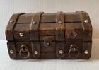 VINTAGE WOODEN TREASURE CHEST JEWELRY OR COSMETICS BOX