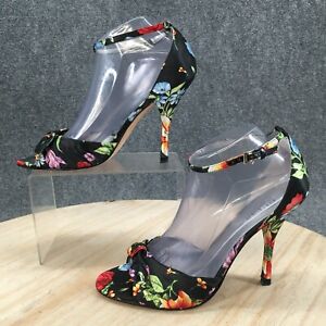 Guess By Marciano Heels Womens 9 M Talia Floral Sandals Black Ankle Strap Peep