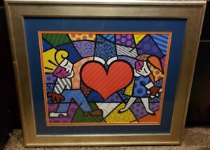Romero Britto “Heart Kids” Framed And Matted, Signed