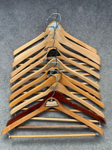 Lot of 11 Vintage Wooden Suit Hangers Wishbone Trouser Bar Clothes Pants Jackets