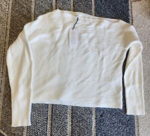 Treasure & Bond Women's Sweater One-Shoulder Pullover, Ivory White, Size Medium